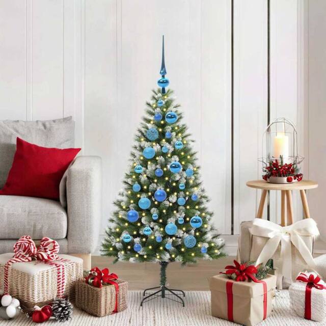 Berkfield Home Artificial Hinged Christmas Tree with Flocked Snow 120 cm in Green - image 1