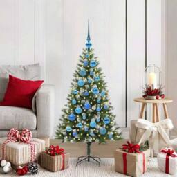 Berkfield Home Artificial Hinged Christmas Tree with Flocked Snow 120 cm in Green - thumbnail 1