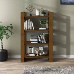 Berkfield Home Book Cabinet/Room Divider Honey Brown 80x35x125 cm Solid Wood - Size: 80 x 35 x 125 cm - thumbnail 3