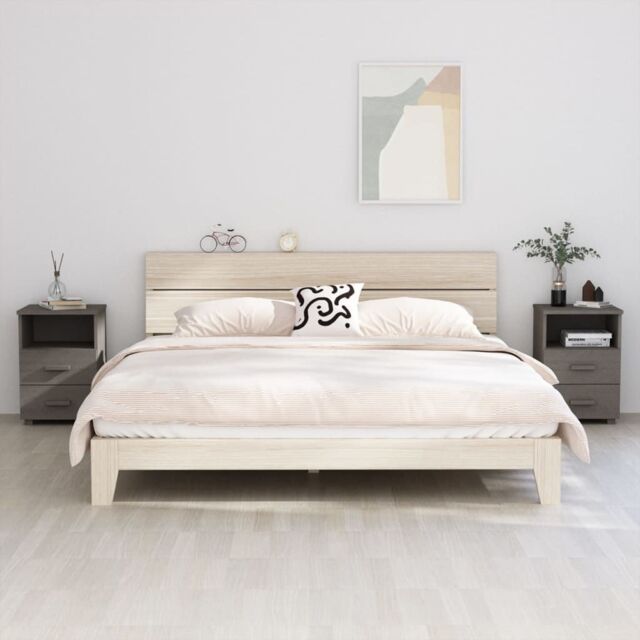Berkfield Home Bedside Cabinets HAMAR 2 pcs Light Grey 40x35x62 cm Solid Wood - Size: 40 x 35 x 62 cm - image 1