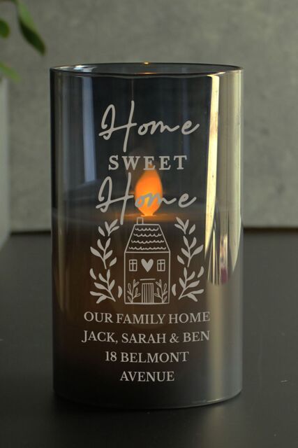 Personalised Memento Company Personalised HOME Smoked Glass LED Candle in Black - image 1