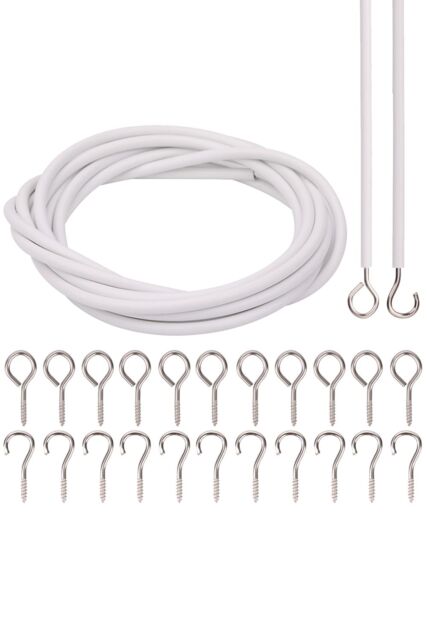 Neel Blue 2 Metres Curtain Wire with 12pcs Hooks, Net Curtain Cord in White - image 1