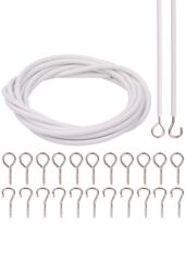 Neel Blue 2 Metres Curtain Wire with 12pcs Hooks, Net Curtain Cord in White - thumbnail 1