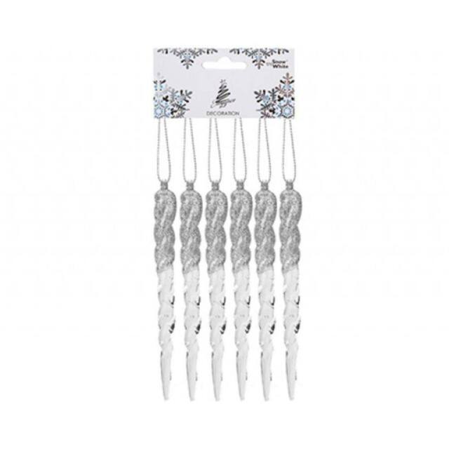 Garden Greatness Set Of 6 Hanging Acrylic Icicles Glitter Decoration in Silver - Size: 1 Pack