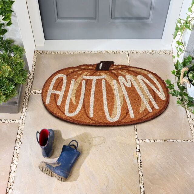 Garden Greatness Autumn Pumpkin Coir Door Mat - Shaped & Printed in Brown - Size: 1 Pack - image 1