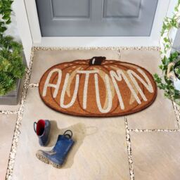 Garden Greatness Autumn Pumpkin Coir Door Mat - Shaped & Printed in Brown - Size: 1 Pack - thumbnail 1