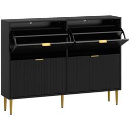 Wyld Haus Cofa Zimo 4 Drawer Black Shoe Cabinet Ridged Fronts & Gold Handles - thumbnail 2