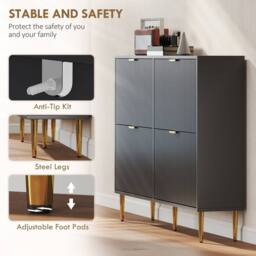Wyld Haus Cofa Zimo 4 Drawer Black Shoe Cabinet Ridged Fronts & Gold Handles - thumbnail 7