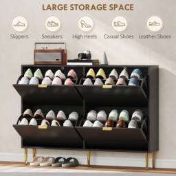 Wyld Haus Cofa Zimo 4 Drawer Black Shoe Cabinet Ridged Fronts & Gold Handles - thumbnail 5