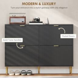 Wyld Haus Cofa Zimo 4 Drawer Black Shoe Cabinet Ridged Fronts & Gold Handles - thumbnail 4