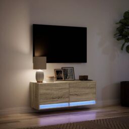 Berkfield Home TV Wall Cabinet with LED Lights Sonoma Oak 100x31x35 cm in Brown - Size: 100 x 31 x 35 cm - thumbnail 5