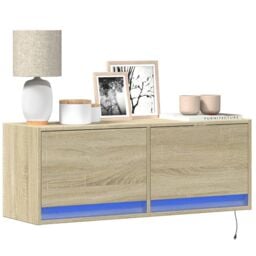 Berkfield Home TV Wall Cabinet with LED Lights Sonoma Oak 100x31x35 cm in Brown - Size: 100 x 31 x 35 cm - thumbnail 1