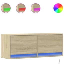 Berkfield Home TV Wall Cabinet with LED Lights Sonoma Oak 100x31x35 cm in Brown - Size: 100 x 31 x 35 cm - thumbnail 2