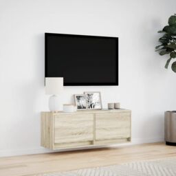 Berkfield Home TV Wall Cabinet with LED Lights Sonoma Oak 100x31x35 cm in Brown - Size: 100 x 31 x 35 cm - thumbnail 4