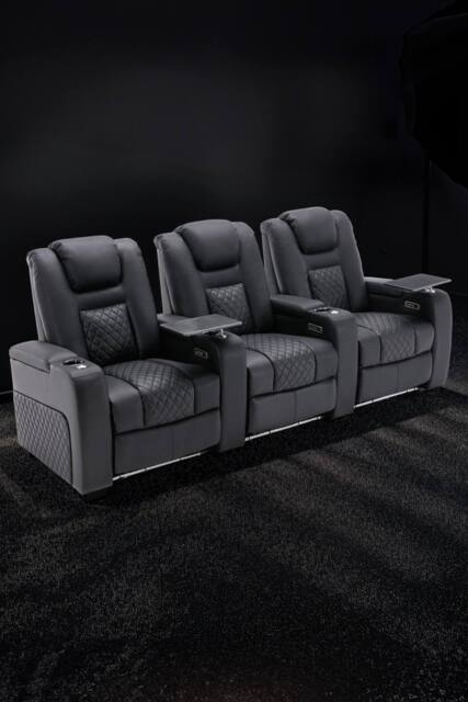 More4Homes Broadway 3 Seater Cinema Electric Recliner Chair USB LED Base w Tray in Black
