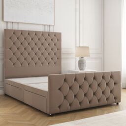 "BSSPOKE Maya Plush Velvet Divan Bed 54""Headboard 2Drawers Footend No Mattress in Bronze - Size: King"