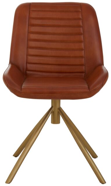 Orsina Tan Genuine Leather Chair, Pleated Channel‑Detail Tan Leather Seat & Back, Gold‑Finish Angular Iron Legs in Brown - image 1