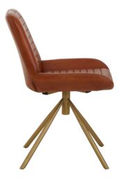 Orsina Tan Genuine Leather Chair, Pleated Channel‑Detail Tan Leather Seat & Back, Gold‑Finish Angular Iron Legs in Brown - thumbnail 3