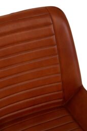 Orsina Tan Genuine Leather Chair, Pleated Channel‑Detail Tan Leather Seat & Back, Gold‑Finish Angular Iron Legs in Brown - thumbnail 5