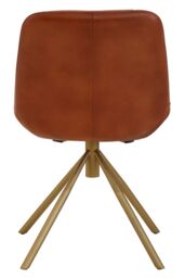 Orsina Tan Genuine Leather Chair, Pleated Channel‑Detail Tan Leather Seat & Back, Gold‑Finish Angular Iron Legs in Brown - thumbnail 2
