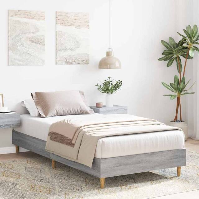 Berkfield Home Durable Bed Frame No Mattress Grey Sonoma 75x190 cm Small Single Wood - image 1