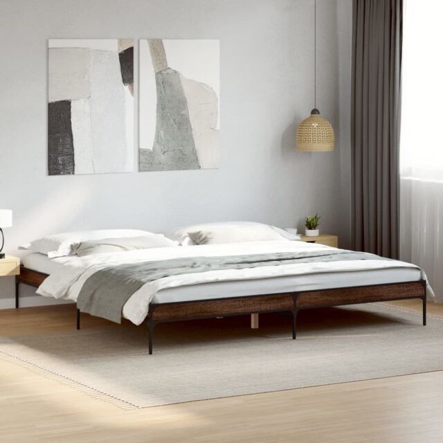 Berkfield Home Bed Frame without Mattress Brown Oak 200x200 cm - image 1
