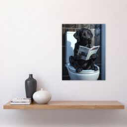 "Artery8 Wall Art Print Dog Lover Funny Black Labrador Reading on Toilet Poster in Grey - Size: W24"" x H32""" - thumbnail 4