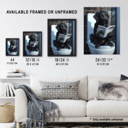 "Artery8 Wall Art Print Dog Lover Funny Black Labrador Reading on Toilet Poster in Grey - Size: W24"" x H32""" - thumbnail 3