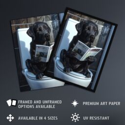 "Artery8 Wall Art Print Dog Lover Funny Black Labrador Reading on Toilet Poster in Grey - Size: W24"" x H32""" - thumbnail 2