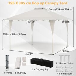 Costway 395 x 395 cm Pop up Canopy Tent Outdoor Easy Setup Gazebo in Beige - thumbnail 9