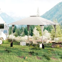 Costway 395 x 395 cm Pop up Canopy Tent Outdoor Easy Setup Gazebo in Beige - thumbnail 8
