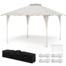 Costway 395 x 395 cm Pop up Canopy Tent Outdoor Easy Setup Gazebo in Beige - thumbnail 6
