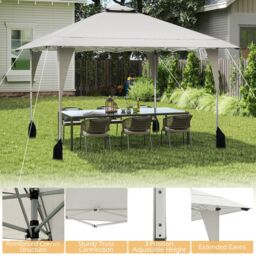 Costway 395 x 395 cm Pop up Canopy Tent Outdoor Easy Setup Gazebo in Beige - thumbnail 7