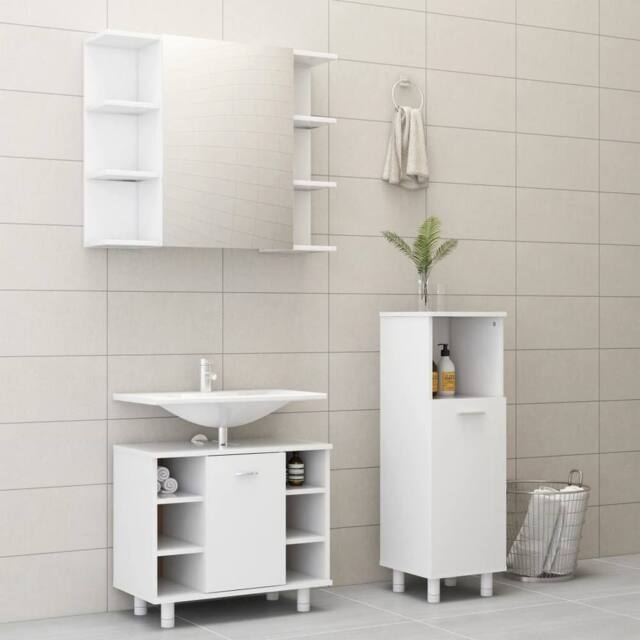 Berkfield Home 3 Piece Bathroom Furniture Set White Engineered Wood - image 1