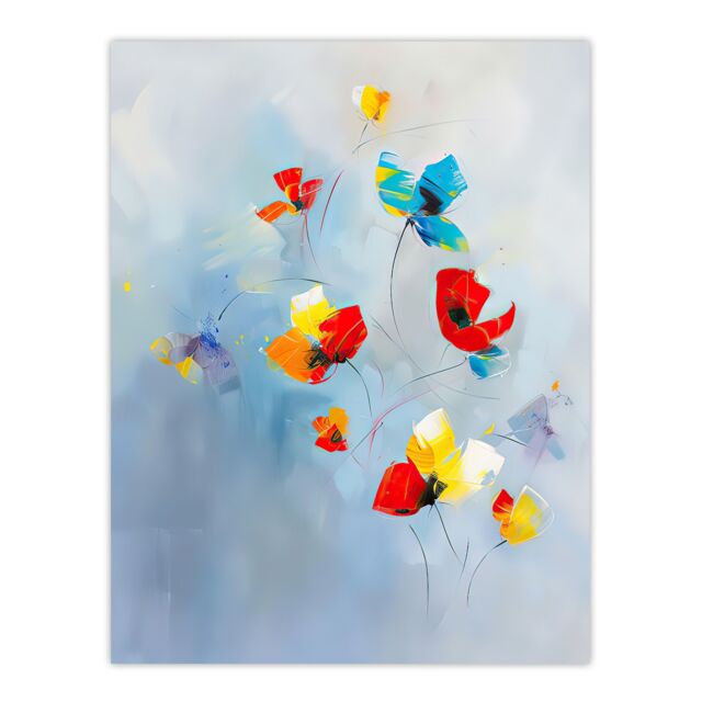 "Artery8 Bright Blue Sky Abstract Flowers Painting Sweet Wall Art Print - Size: W18"" x H24""" - image 1