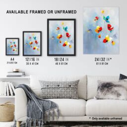 "Artery8 Bright Blue Sky Abstract Flowers Painting Sweet Wall Art Print - Size: W18"" x H24""" - thumbnail 3