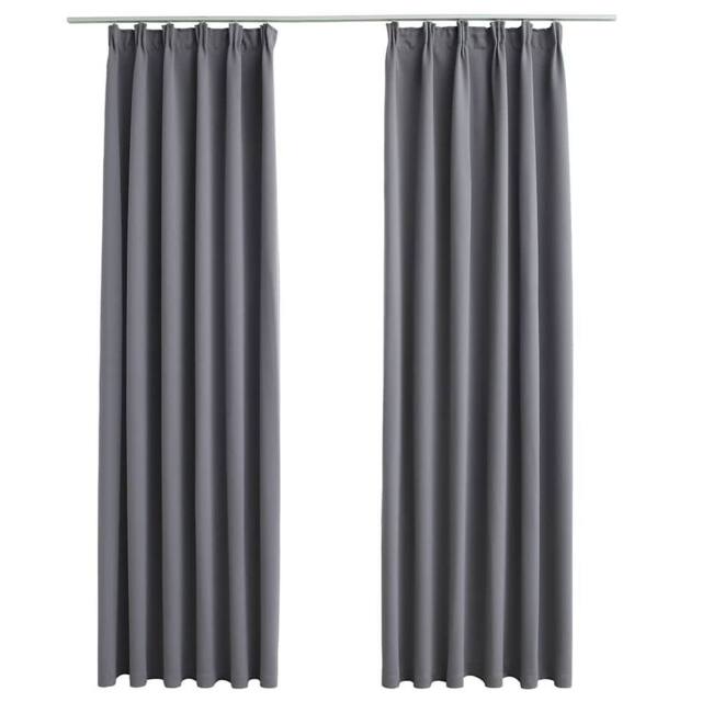Berkfield Home Blackout Curtains with Hooks 2 pcs Grey 140x175 cm - image 1