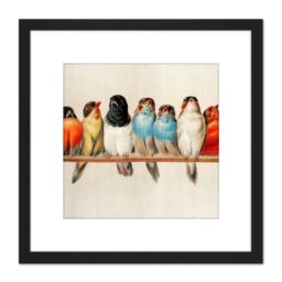 Artery8 Giacomelli Perch Of Birds Painting 8X8 Inch Square Wooden Framed Wall Art Print Picture with Mount in Black - thumbnail 1