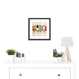 Artery8 Giacomelli Perch Of Birds Painting 8X8 Inch Square Wooden Framed Wall Art Print Picture with Mount in Black - thumbnail 2