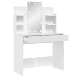 Berkfield Home Dressing Table with LED Lights White 96x40x142 cm - Size: 96 x 40 x 142 cm - thumbnail 4
