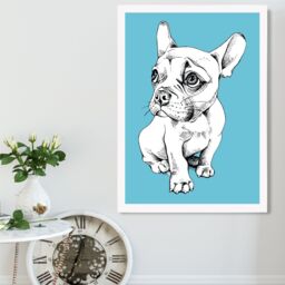ARTZE Sketch French Bulldog on Bright Blue Framed Print SIZE: A3 with White Frame - Size: A4 - thumbnail 2