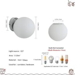 Goeco Indoor Wall Light, Modern Wall Lamp, Glass Ball Wall Lamp, 15 cm, E27 in Silver - thumbnail 2