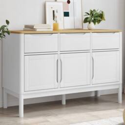 Berkfield Home Sideboard FLORO White 114x43x74 cm Solid Wood Pine - Size: 114 x 43 x 74 cm - thumbnail 2