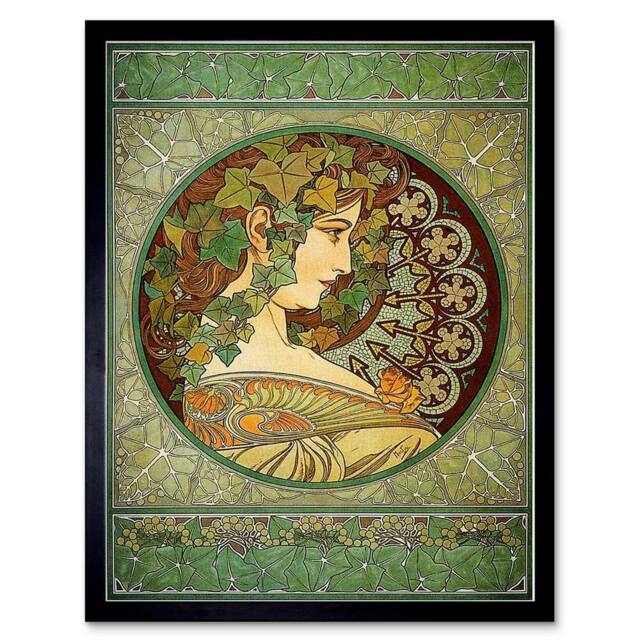 "Wee Blue Coo Alphonse Mucha Laurel 1901 Old Master Painting 12x16"" Framed Art Print in Green - Size: W12"" x H16""" - image 1