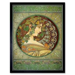 "Wee Blue Coo Alphonse Mucha Laurel 1901 Old Master Painting 12x16"" Framed Art Print in Green - Size: W12"" x H16""" - thumbnail 1