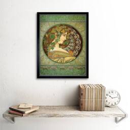 "Wee Blue Coo Alphonse Mucha Laurel 1901 Old Master Painting 12x16"" Framed Art Print in Green - Size: W12"" x H16""" - thumbnail 2