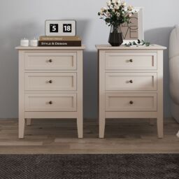 Melody Maison Pair Of 3 Drawer Bedside Tables - Rowley Taupe Grey Range in Beige - thumbnail 3