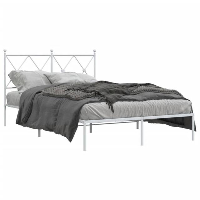 Berkfield Home Metal Bed Frame without Mattress with Headboard White 120x200cm - Size: Small Double - image 1
