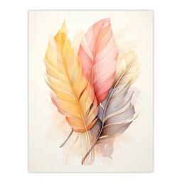 "Artery8 Wall Art Print Bohemian Leaf Feather Abstract Watercolour Orange Pink Poster - Size: W24"" x H32""" - thumbnail 1