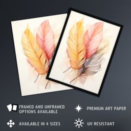 "Artery8 Wall Art Print Bohemian Leaf Feather Abstract Watercolour Orange Pink Poster - Size: W24"" x H32""" - thumbnail 2